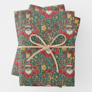 Christmas Santa Flex 6-7 Meme Holiday Wrapping Paper Sheet