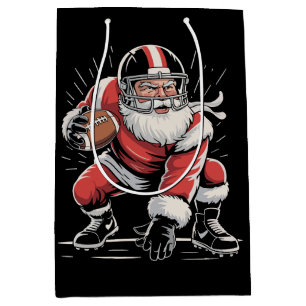 Christmas Santa Football Lineman Quarterback  Medium Gift Bag
