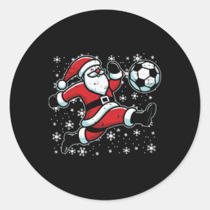 Christmas Santa Footll Kick Xmas Soccer Men Boys K Classic Round Sticker