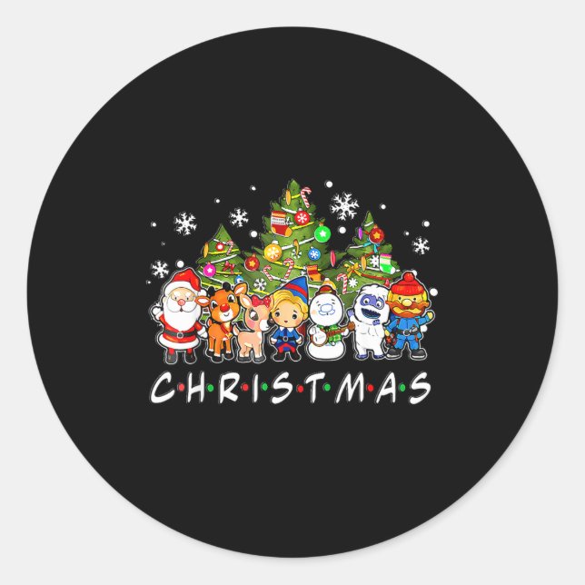 Christmas Santa Friends Rudolph Snowman Family Xma Classic Round Sticker (Front)