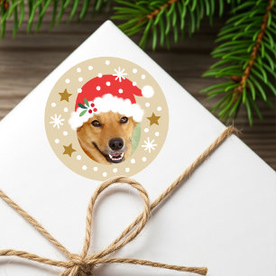 Christmas Santa Funny Face Custom Photo Beige Classic Round Sticker