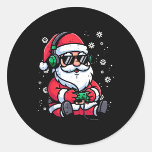 Christmas Santa Gamer Funny Xmas Video Gaming Men Classic Round Sticker