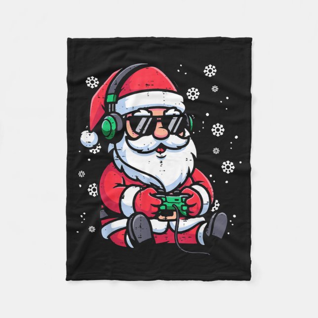 Christmas Santa Gamer Funny Xmas Video Gaming Men  Fleece Blanket (Front)