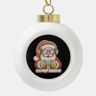 Christmas Santa Gamer Gaming Video Games Xmas Ceramic Ball Christmas Ornament
