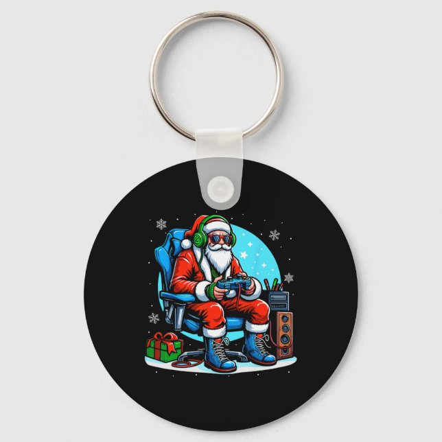 Christmas Santa Gamer Xmas Funny Video Gaming Chri Key Ring (Front)