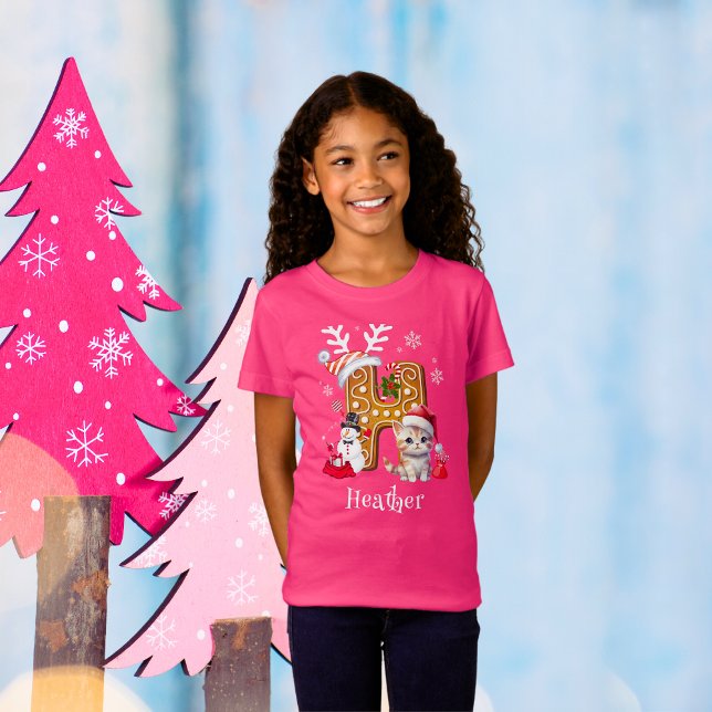 Christmas Santa Gingerbread Alphabet H Pink Girl T-Shirt (Creator Uploaded)