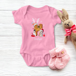 Christmas Santa Gingerbread Letter H for Girl Baby Bodysuit