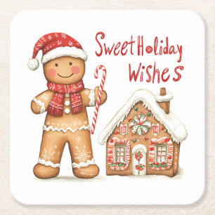 Christmas Santa Gingerbread man  Square Paper Coaster