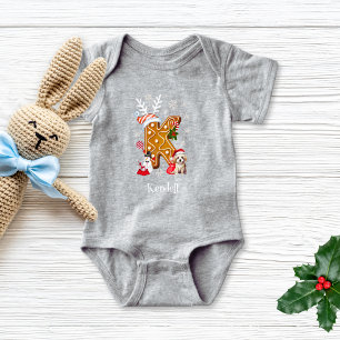 Christmas Santa Gingerbread Name Letter K Boy  Baby Bodysuit