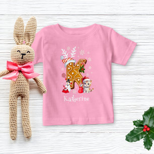 Christmas Santa Gingerbread Name Letter K Girl Baby T-Shirt