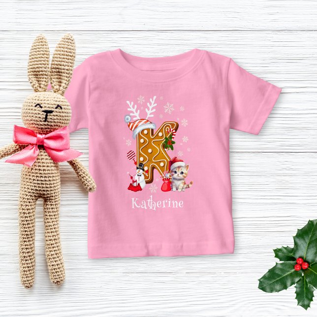 Christmas Santa Gingerbread Name Letter K Girl   Baby T-Shirt (Creator Uploaded)