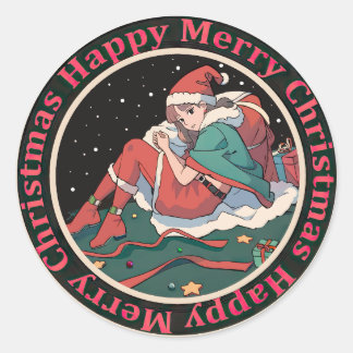 Christmas Santa Girl Classic Round Sticker