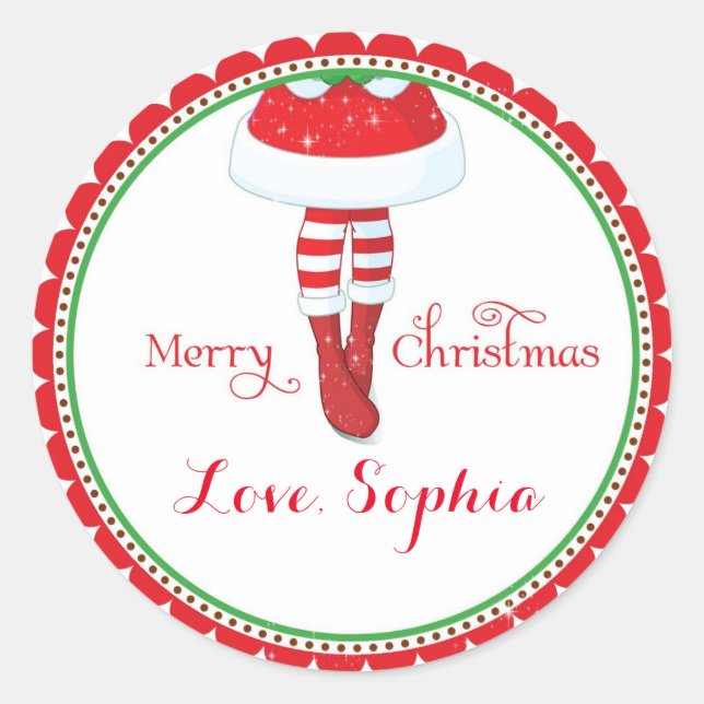 Christmas Santa girl favour goodie bag stickers (Front)