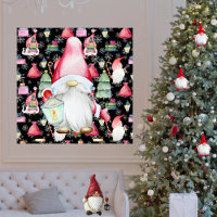 Christmas Santa Gnome & Black Pattern Background