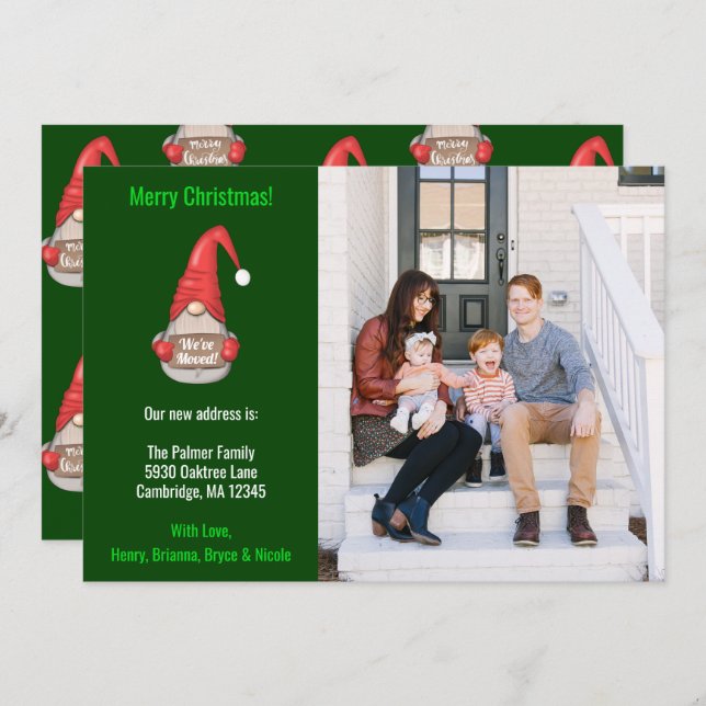 Christmas Santa Gnome New Home Moving Holiday Card (Front/Back)