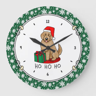 Christmas Santa Goldendoodle (golden red) Dog Cute Large Clock