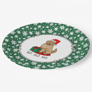 Christmas Santa Goldendoodle (golden red) Dog Cute Paper Plate