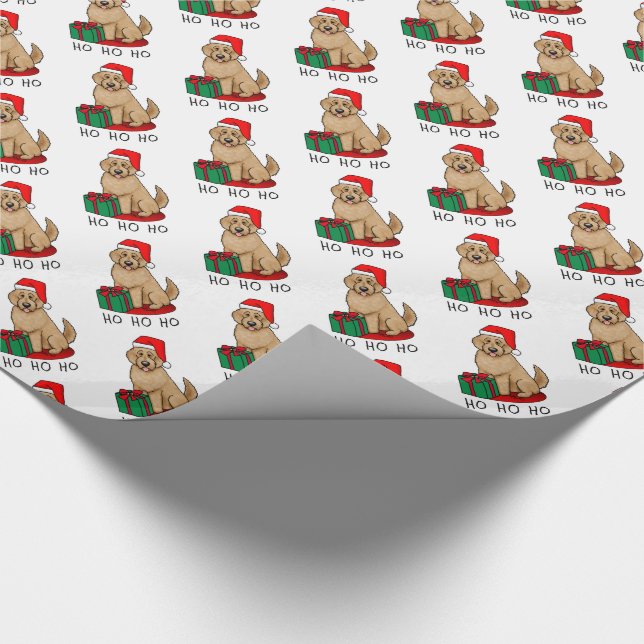 Christmas Santa Goldendoodle (golden red) Dog Cute Wrapping Paper (Corner)