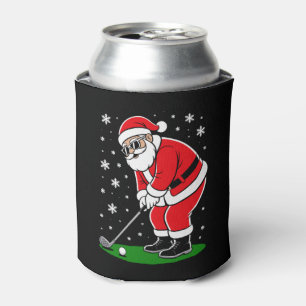 Christmas Santa Golf Golfing Snowflakes Golfer Can Cooler