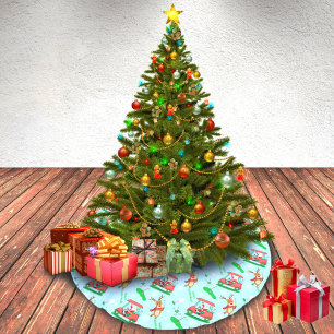 Christmas Santa Golfing With Reindeer Pattern Brushed Polyester Tree Skirt