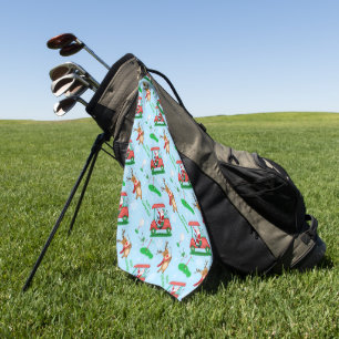 Christmas Santa Golfing With Reindeer Pattern Golf Towel
