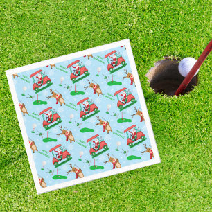 Christmas Santa Golfing With Reindeer Pattern  Napkin