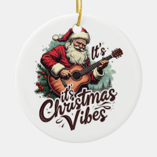 Christmas Santa Guitar Player - Rockin Around the Ceramic Tree Decoration