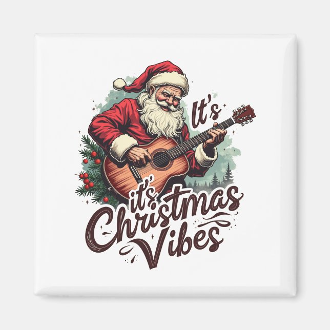 Christmas Santa Guitar Player - Rockin Around the  Magnet (Front)