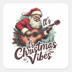 Christmas Santa Guitar Player - Rockin Around the  Square Sticker
