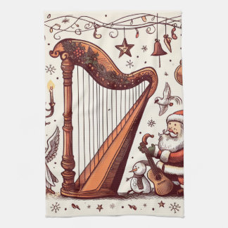 Christmas Santa Harp Kitchen Towel