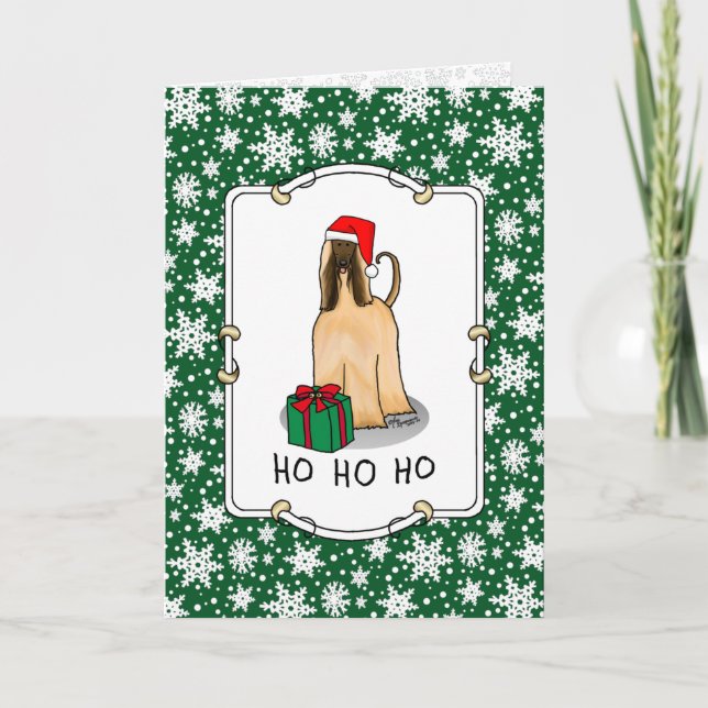 Christmas Santa Hat Afghan Hound Dog Fawn Cute Card (Front)