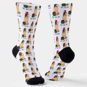 Christmas Santa Hat Afghan Hound Dog Fawn Cute Socks