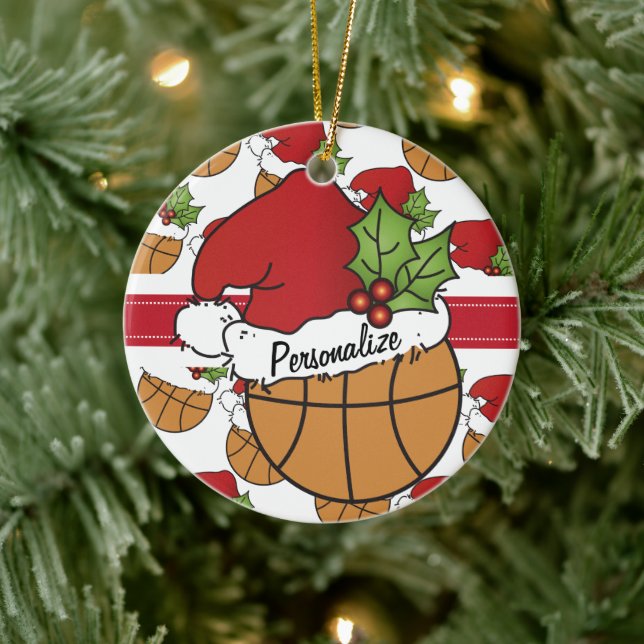 Christmas Santa Hat Basketball | DIY Name Ceramic Tree Decoration (Tree)