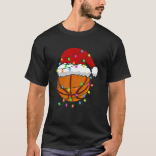 Christmas Santa Hat Basketball Sport Xmas Boys Men T-Shirt