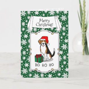 Christmas Santa Hat Beagle (tri colour 3) Dog Cute Card