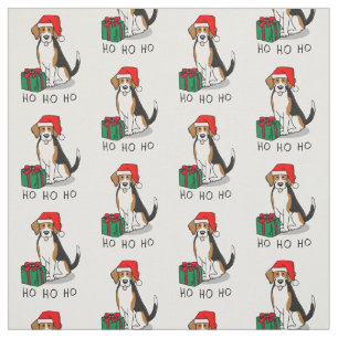 Christmas Santa Hat Beagle (tri colour 3) Dog Cute Fabric