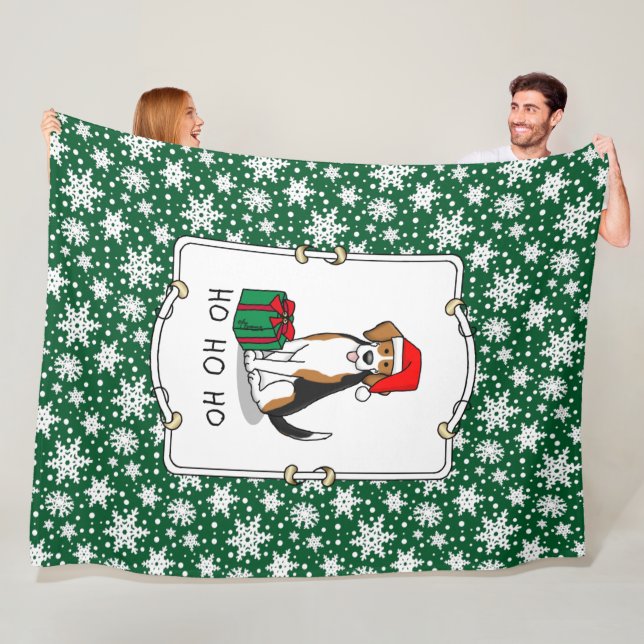Christmas Santa Hat Beagle (tri colour 3) Dog Cute Fleece Blanket (In Situ)