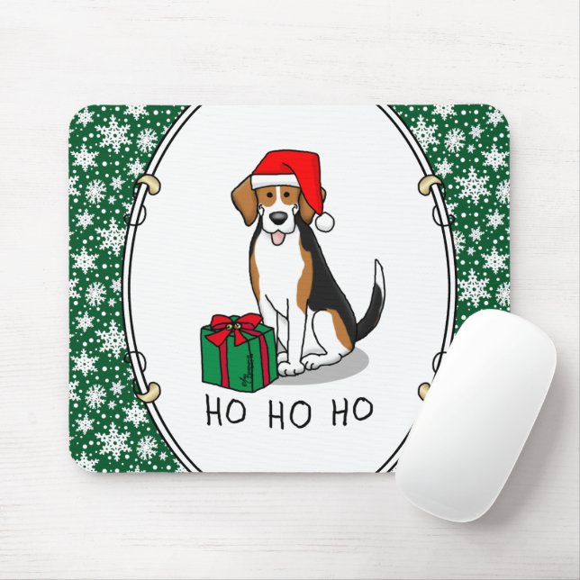 Christmas Santa Hat Beagle (tri colour 3) Dog Cute Mouse Pad (With Mouse)