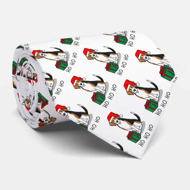 Christmas Santa Hat Beagle (tri colour 3) Dog Cute Tie (Rolled)