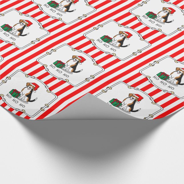 Christmas Santa Hat Beagle (tri colour 3) Dog Cute Wrapping Paper (Corner)