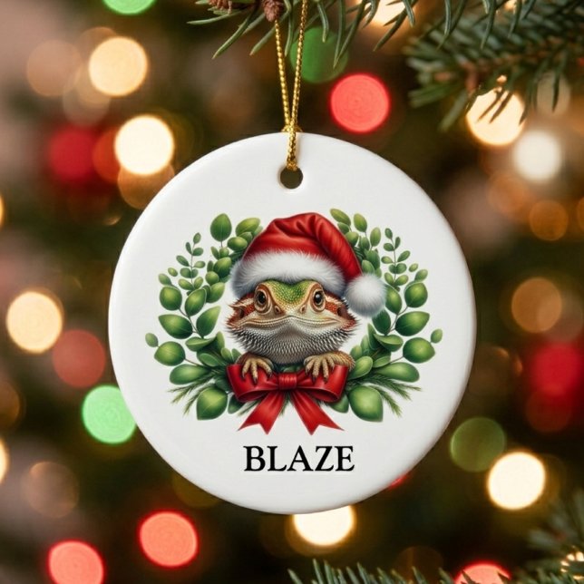 Christmas Santa Hat Bearded Dragon Custom Ceramic Tree Decoration (Creator Uploaded)