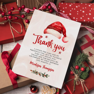 Christmas Santa Hat Birthday Party Thank You Card