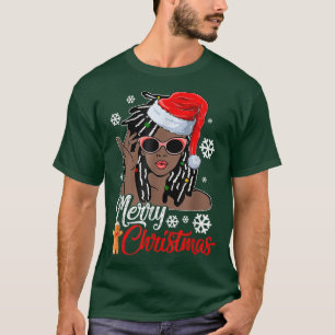 Christmas Santa Hat Black African Girl American X T-Shirt