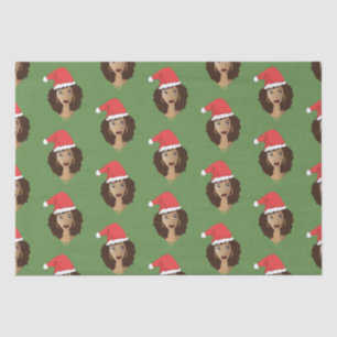 Christmas Santa Hat, Black Woman, Green Tissue Paper
