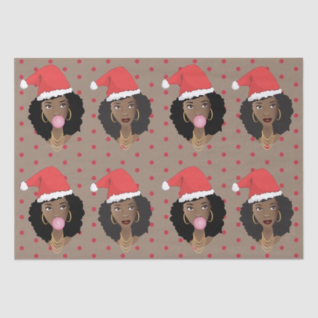 Christmas Santa Hat, Black Woman, Gum, Red Dots Tissue Paper (Front)