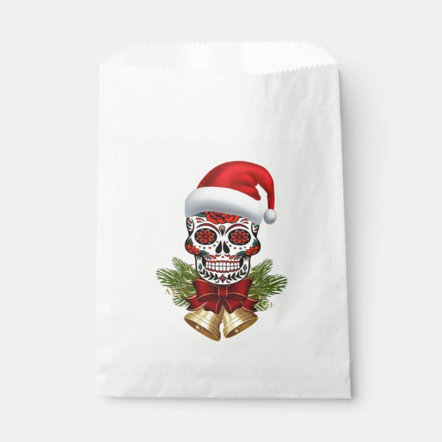 Christmas Santa Hat Day Of The Dead Sugar Skull Favour Bags (Front)