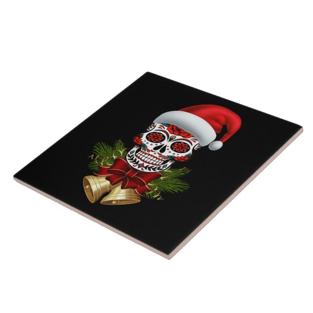 Christmas Santa Hat Day Of The Dead Sugar Skull Tile (Side)