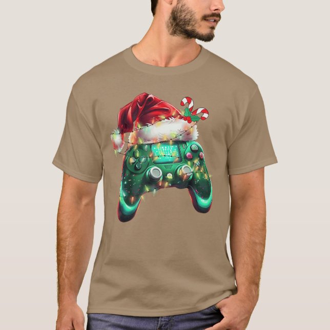 Christmas Santa Hat Gamer Controller Video Game Bo T-Shirt (Front)