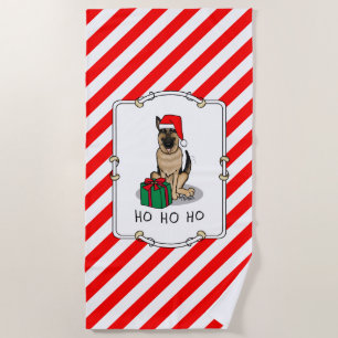 Christmas Santa Hat German Shepherd Dog Cute Beach Towel