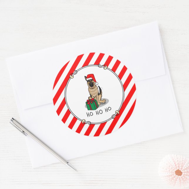 Christmas Santa Hat German Shepherd Dog Cute Classic Round Sticker (Envelope)